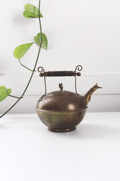 Vintage Etched Brass Teapot Tea Kettle