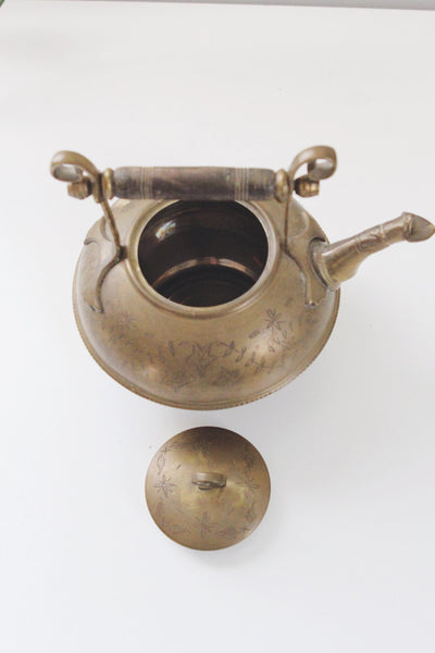 Vintage Etched Brass Teapot Tea Kettle