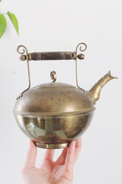 Vintage Etched Brass Teapot Tea Kettle