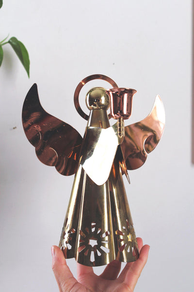 Vintage Brass Copper Angels Candle Stick Holder