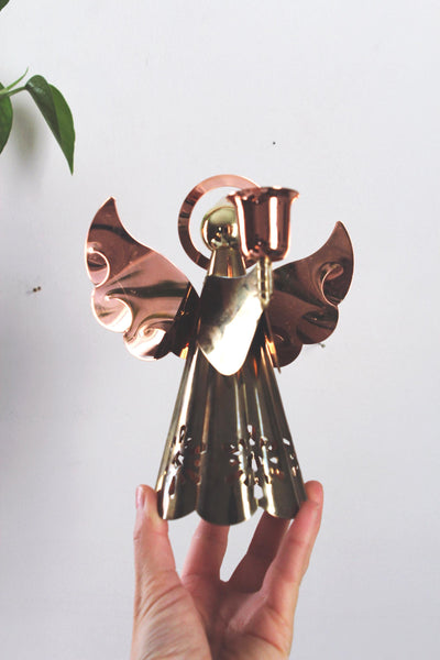 Vintage Brass Copper Angels Candle Stick Holder | Vintage Candle Holder | Vintage Christmas Decor | Mid Century Decor | Sold Individually