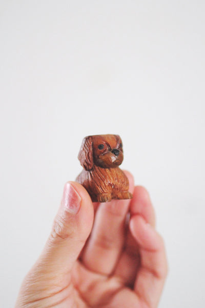 Vintage Wood Hand Carved Miniature Dog Figurine | Sold Individually