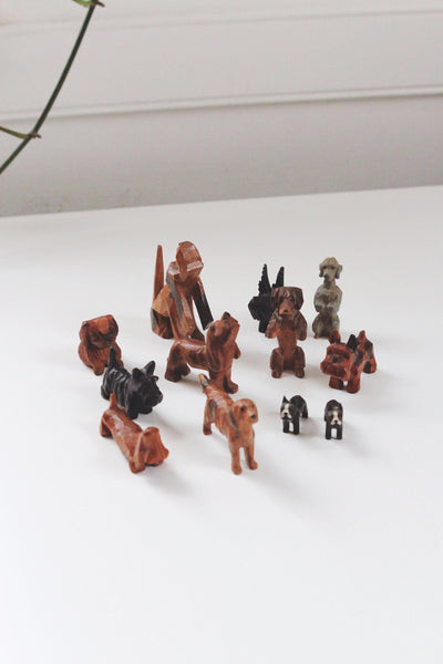 Vintage Wood Hand Carved Miniature Dog Figurine | Sold Individually