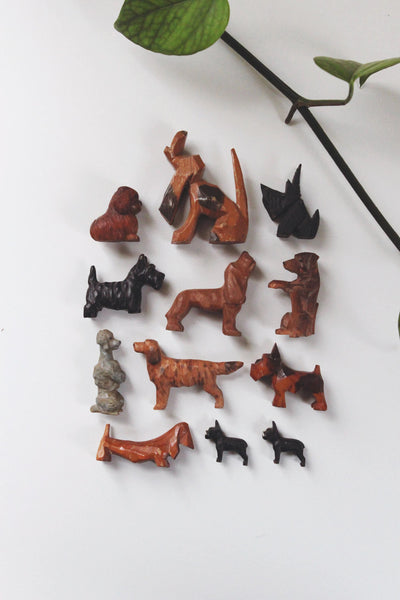 Vintage Wood Hand Carved Miniature Dog Figurine | Sold Individually