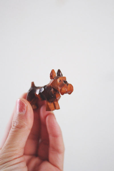Vintage Wood Hand Carved Miniature Dog Figurine | Sold Individually