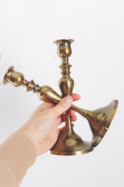 Vintage Brass Candle Candlestick Holder Pair
