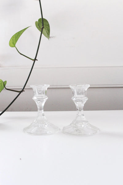 Vintage 24% Full Lead Crystal Glass Candle Holders Pair USA Made
