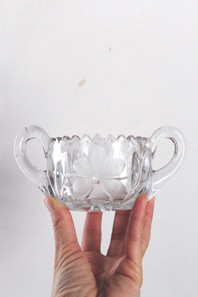 Vintage Pressed Lead Glass Cream Sugar Set Floral Design