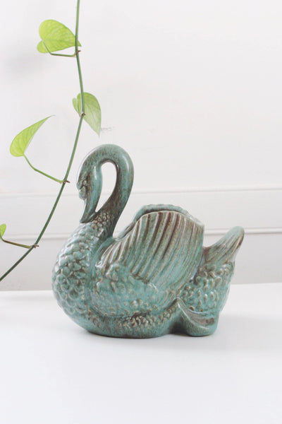 Vintage Turquoise Ceramic Gonder USA Pottery Swan Planter