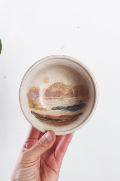 Vintage Handmade Studio Pottery Mountain Small Trinket Bowl Dish Stoneware