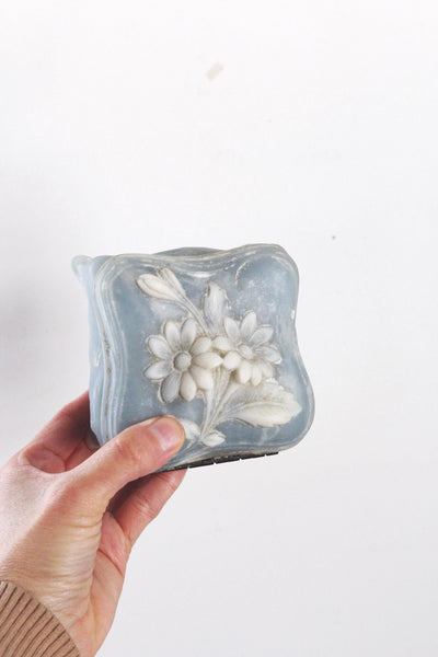 Vintage Blue Incolay Stone Flower Hinged Jewelry Box