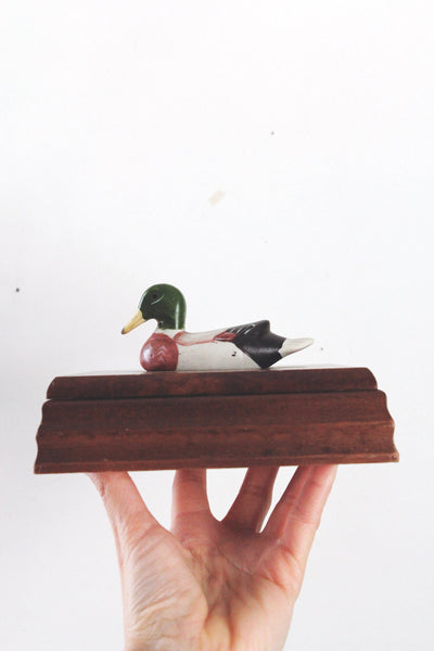 Vintage Wood Hand Painted Mallard Duck Card Jewelry Trinket Box