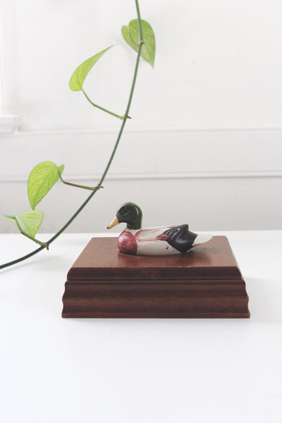 Vintage Wood Hand Painted Mallard Duck Card Jewelry Trinket Box