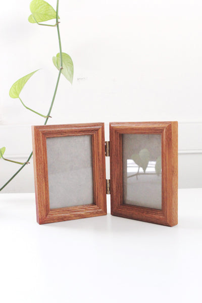 Vintage Oak Wood Bi-fold Double Hinged Picture Frame
