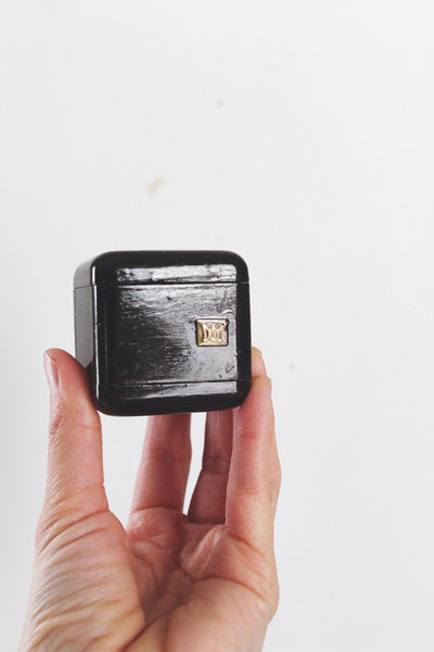 Vintage Small Wood Brass Inlay Mountain Sun Trinket Box