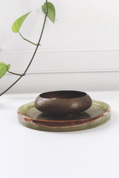 Vintage Onyx Marble Carved Catchall Plate Tray