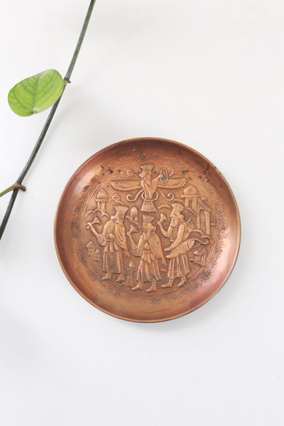 Vintage Hand Tooled Copper Folk Art Plate or Wall Hanging