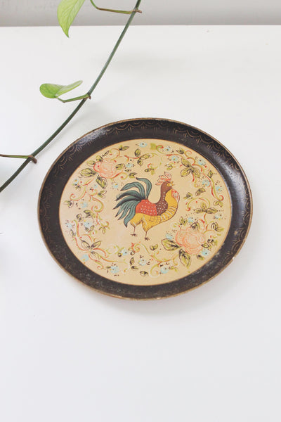Vintage Hand Painted Isco Rooster Paper Mache Plate Wall Hanging