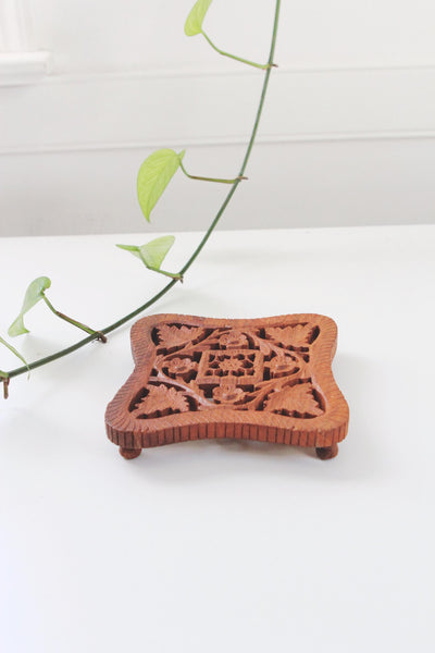 Vintage Hand Carved Wooden Trivet India