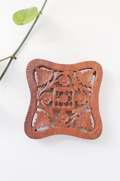 Vintage Hand Carved Wooden Trivet India