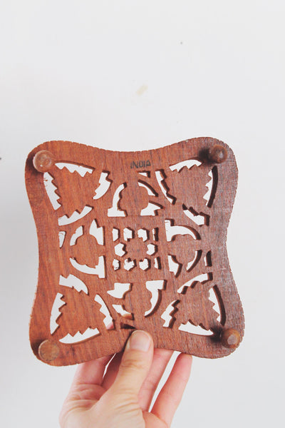 Vintage Hand Carved Wooden Trivet India