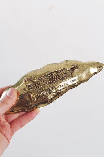 Vintage Cast Brass Tobacco Leaf Trinket Dish by Oskar Hansen