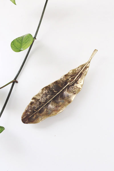 Vintage Cast Brass Tobacco Leaf Trinket Dish by Oskar Hansen