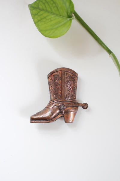 Vintage Copper Cowboy Boot Miniature Vase Holder Figurine