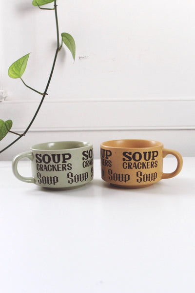 Vintage 1970's Soup & Crackers Stoneware Mug Bowl Japan | Sold Individually