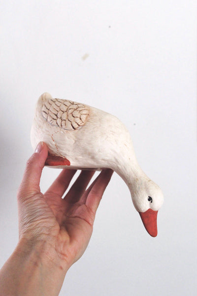Vintage Hand Made Painted Ceramic Leaning Goose Duck Figurine | Sold Individually