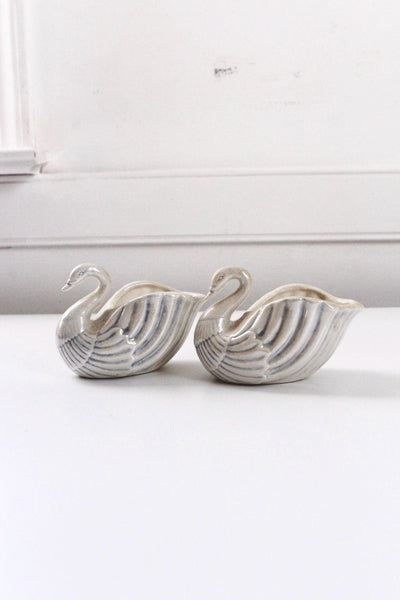 Vintage Iridescent Ceramic Swan Plante Cachepot Trinket Holder