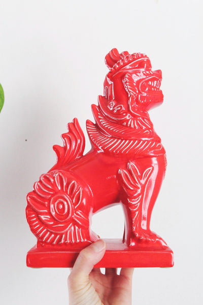 Vintage Arnel Red Foo Dog Chinese Guardian Lion Sculpture