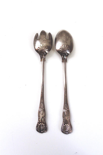 Vintage Silver-Plated Salad Servers Kings Pattern Style Spoon Fork Set