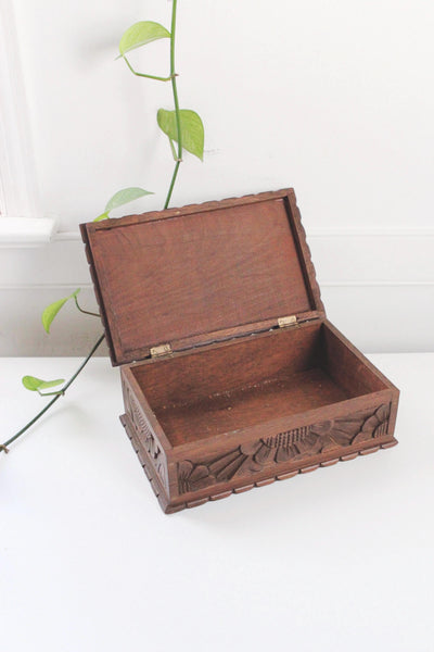 Vintage Antique Swiss Black Forest-Style Hand-Carved Linden Wood Box