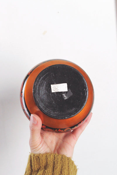 Vintage Traditional Russian Khokhloma Style Hand-Painted Wooden Sugar Bowl Trinket Box