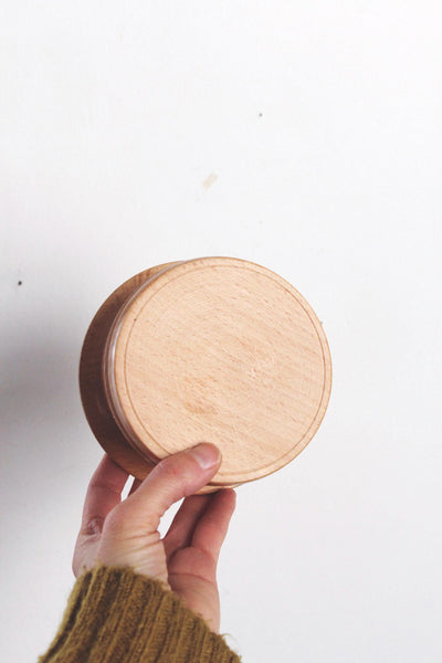 Vintage Russian Handmade Turned Solid Wood Round Trinket Box Geometric Inlay