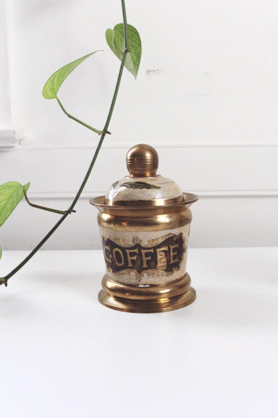 Vintage Hand-Painted Floral Brass Enamel Tea Coffee Sugar Kitchen Canisters Set of 3