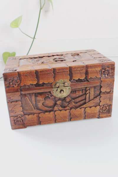 Vintage Hand-Carved Chinese Camphor Wood Trinket Jewelry Box