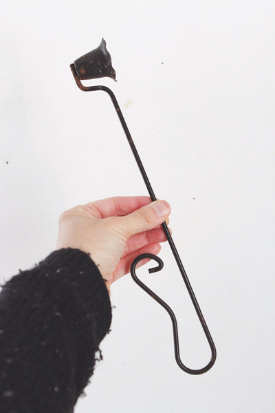 Vintage Antique Silver Iron Wood Bell Candle Snuffer