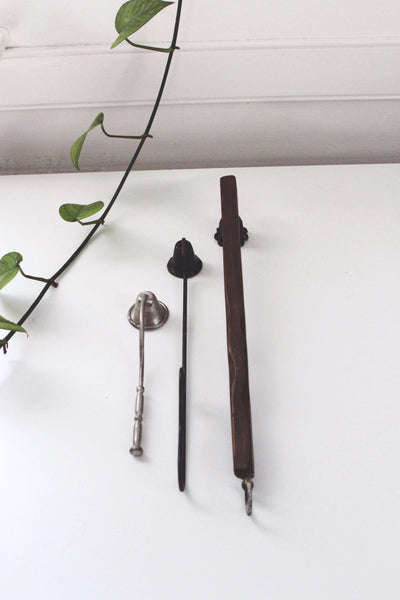 Vintage Antique Silver Iron Wood Bell Candle Snuffer