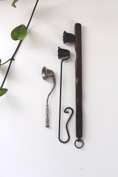 Vintage Antique Silver Iron Wood Bell Candle Snuffer | Sold Individually