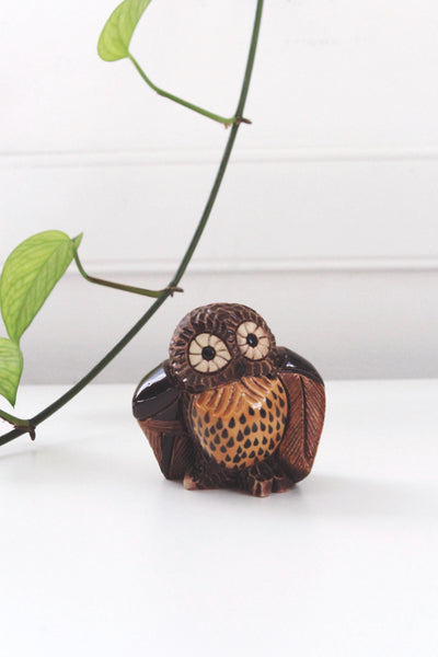Vintage Artesania Rinconada Hand Carved Clay Ceramic Owl Figurine