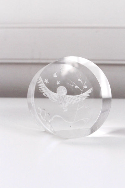 Vintage Reverse-Carved Acrylic Lucite Owl Paperweight