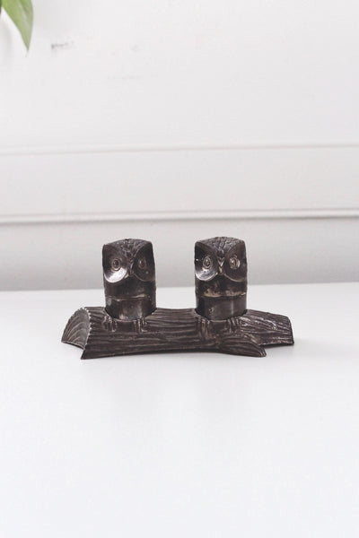 Vintage M.H. Silver-Plated Owl Salt Pepper Shaker Set