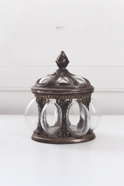 Vintage Baroque Brass Hand-Blown Bubble Glass Lidded Apothecary Jar