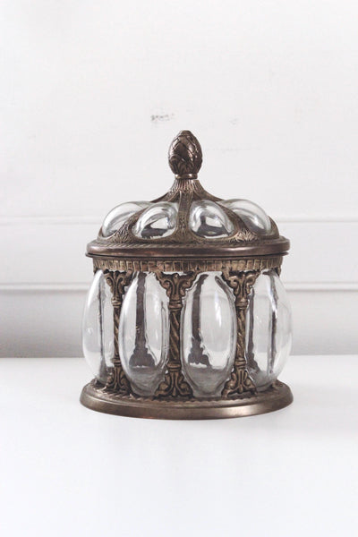 Vintage Baroque Brass Hand-Blown Bubble Glass Lidded Apothecary Jar