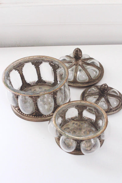 Vintage Baroque Brass Hand-Blown Bubble Glass Lidded Apothecary Jar