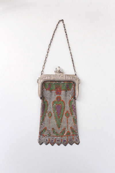 Vintage Antique 1920s Whiting & Davis Art Deco Enamel Mesh Purse