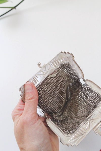 Vintage Antique 1920s Whiting & Davis Art Deco Enamel Mesh Purse