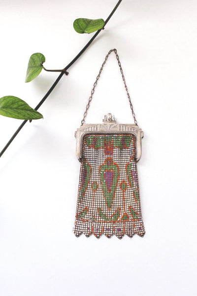Vintage Antique 1920s Whiting & Davis Art Deco Enamel Mesh Purse